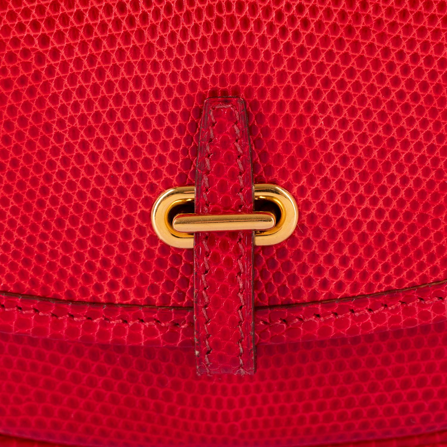 Red Hermes 'Rouge Vif' Shiny LizardMini Evening Bag with Gold hardware - Very Rare For Sale