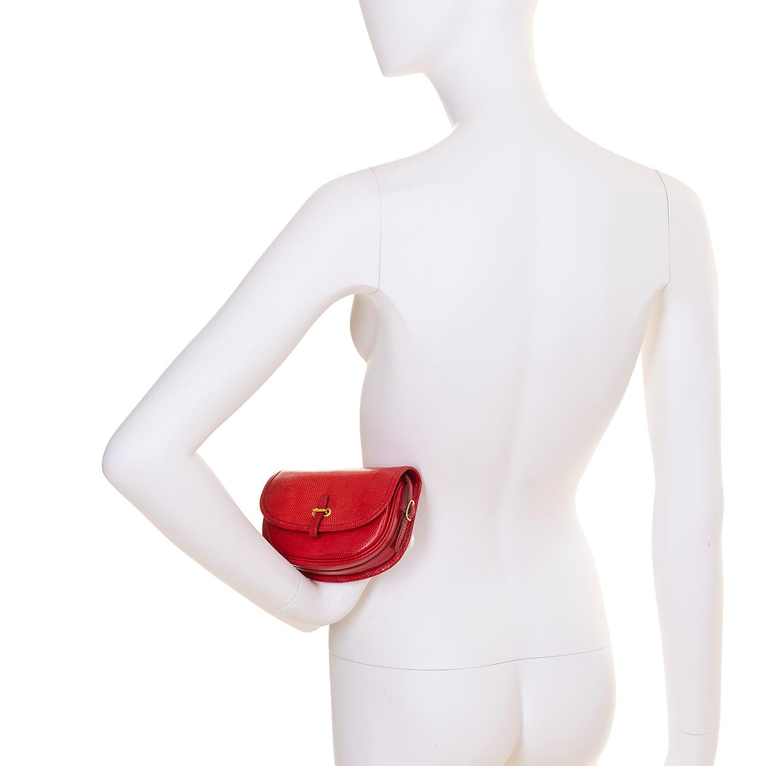 Hermes 'Rouge Vif' Shiny LizardMini Evening Bag with Gold hardware - Very Rare For Sale 1