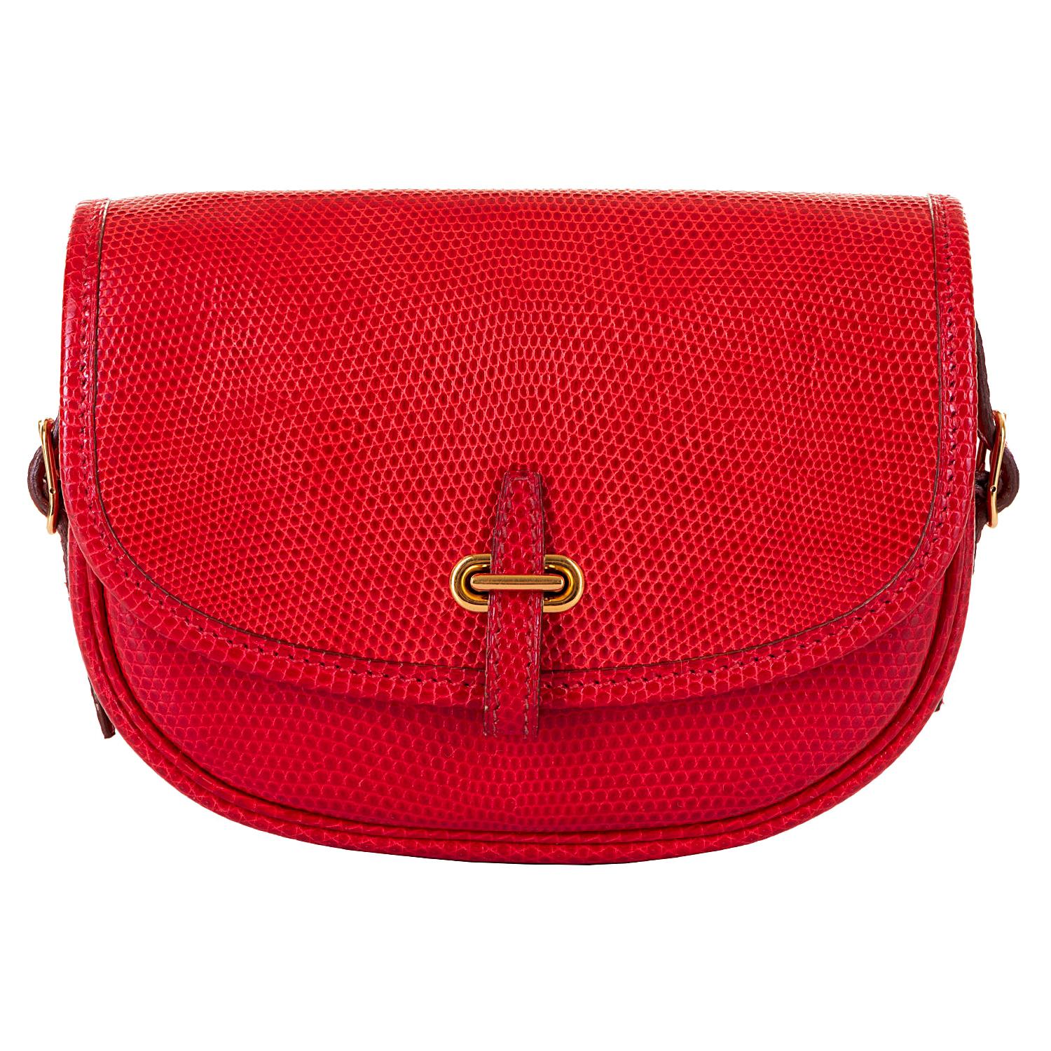 Hermes 'Rouge Vif' Shiny LizardMini Evening Bag with Gold hardware - Very Rare For Sale