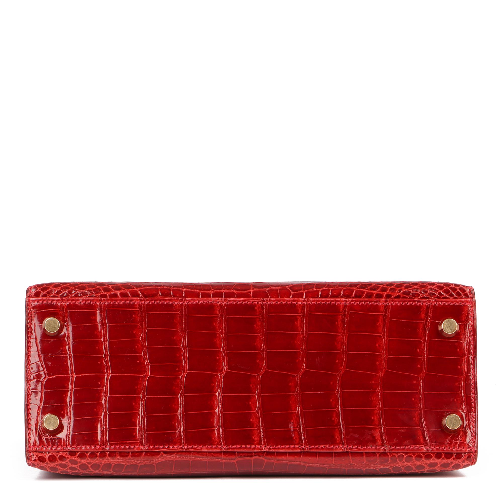 Women's Hermès Rouge Vif Shiny Porosus Crocodile Leather Vintage Kelly 25cm Sellier
