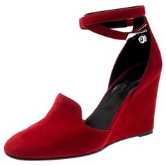 Hermes Rouge Vif Suede Lively Ankle Strap Wedge Pumps Size 39
