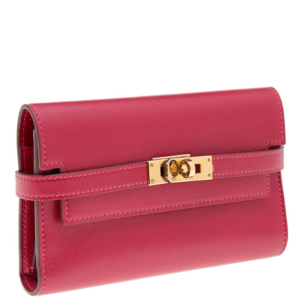 Hermes Rouge Vif Tadelakt Leather Kelly Depliant Medium Wallet 5