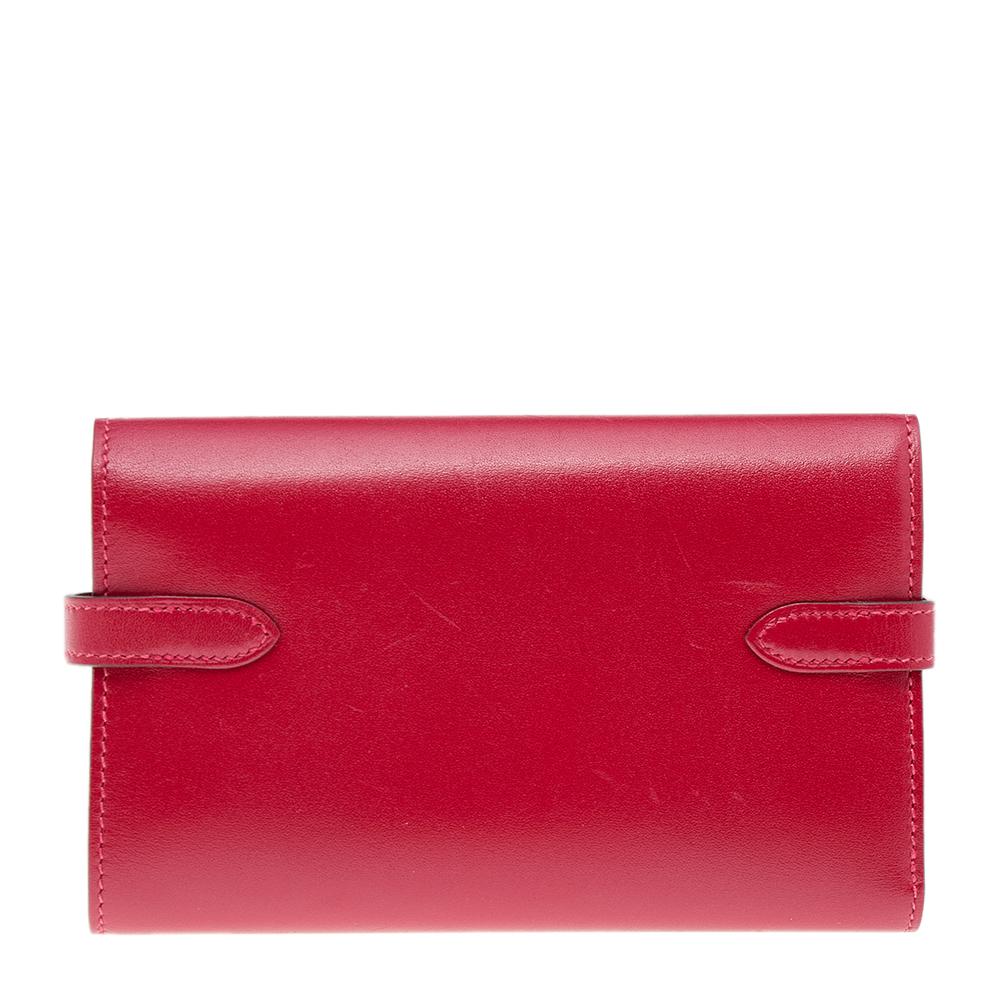 Hermes Rouge Vif Tadelakt Leather Kelly Depliant Medium Wallet 6