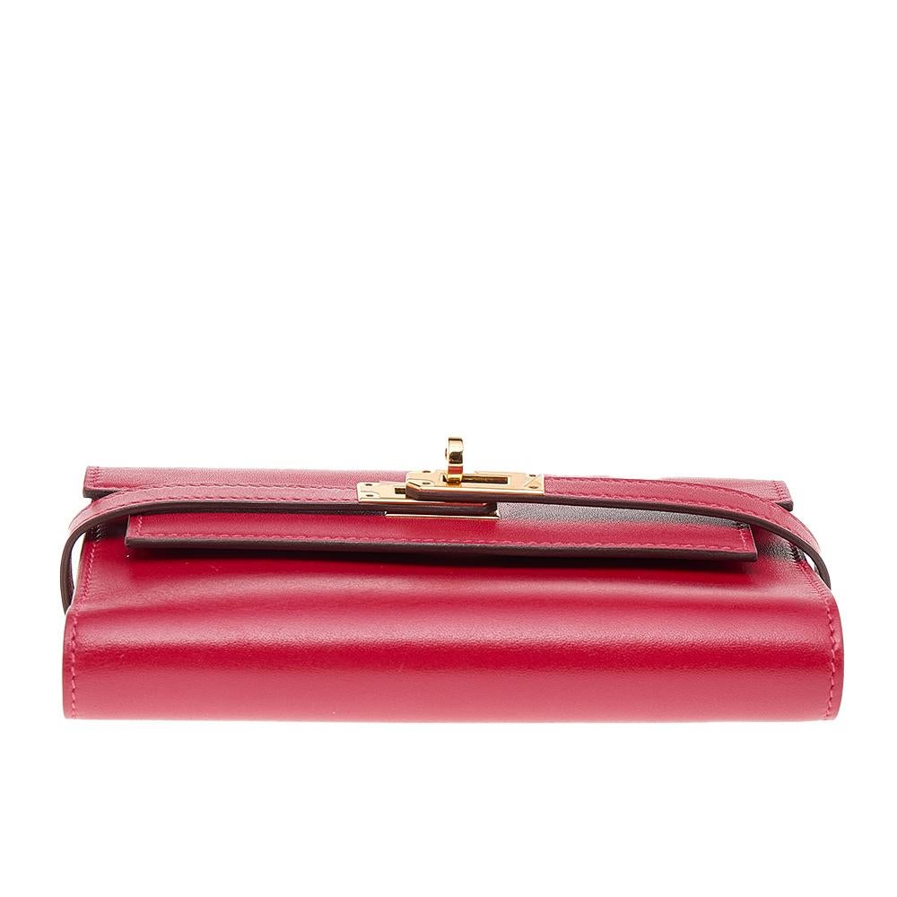 Hermes Rouge Vif Tadelakt Leather Kelly Depliant Medium Wallet 2