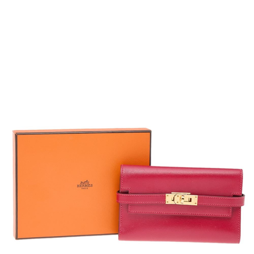 Hermes Rouge Vif Tadelakt Leather Kelly Depliant Medium Wallet 4
