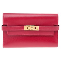 Hermes Rouge Vif Tadelakt Leder Kelly Depliant Medium Brieftasche