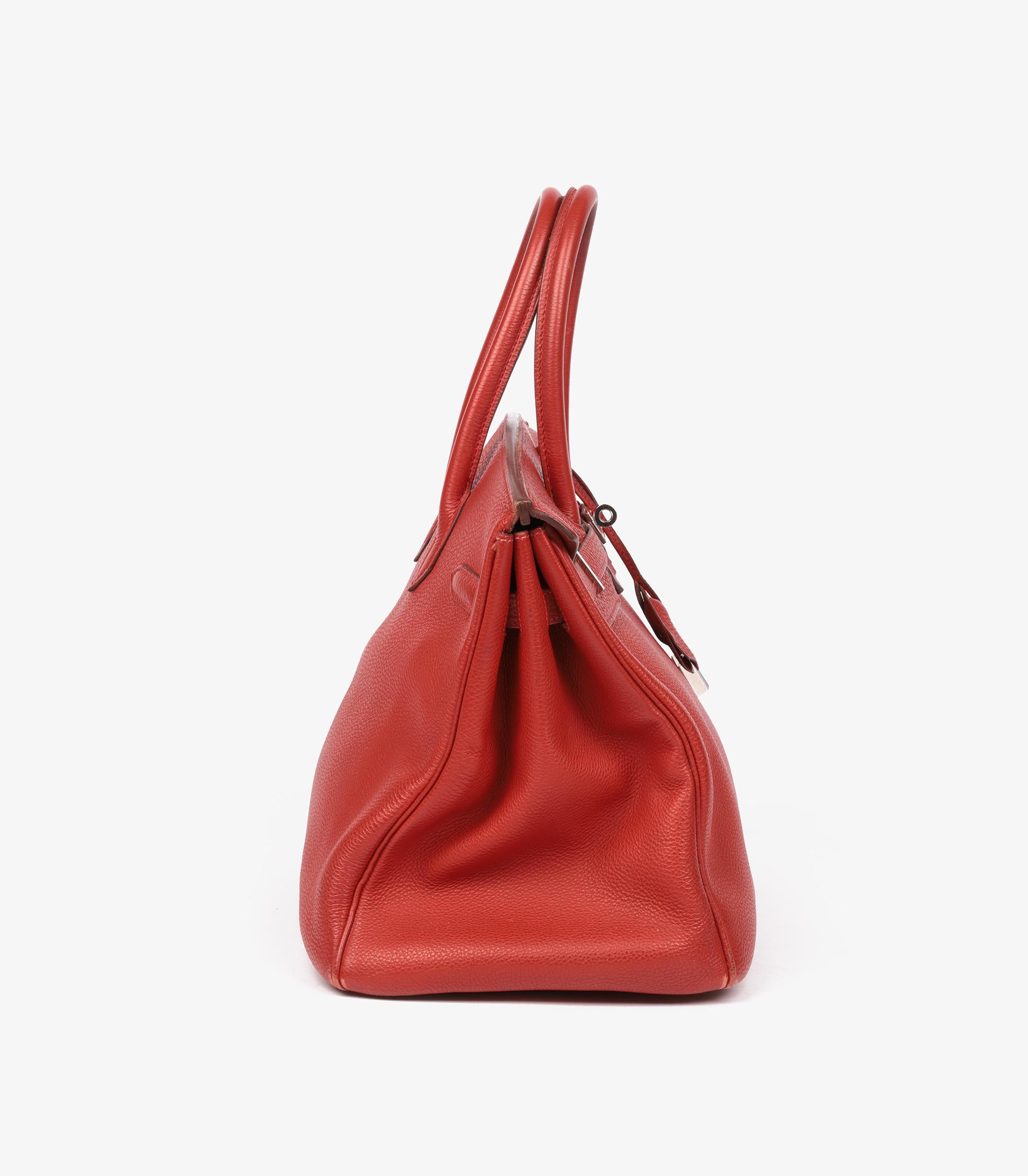 Hermès Rouge Vif Togo Leather Birkin 35cm Retourne In Good Condition For Sale In Bishop's Stortford, Hertfordshire