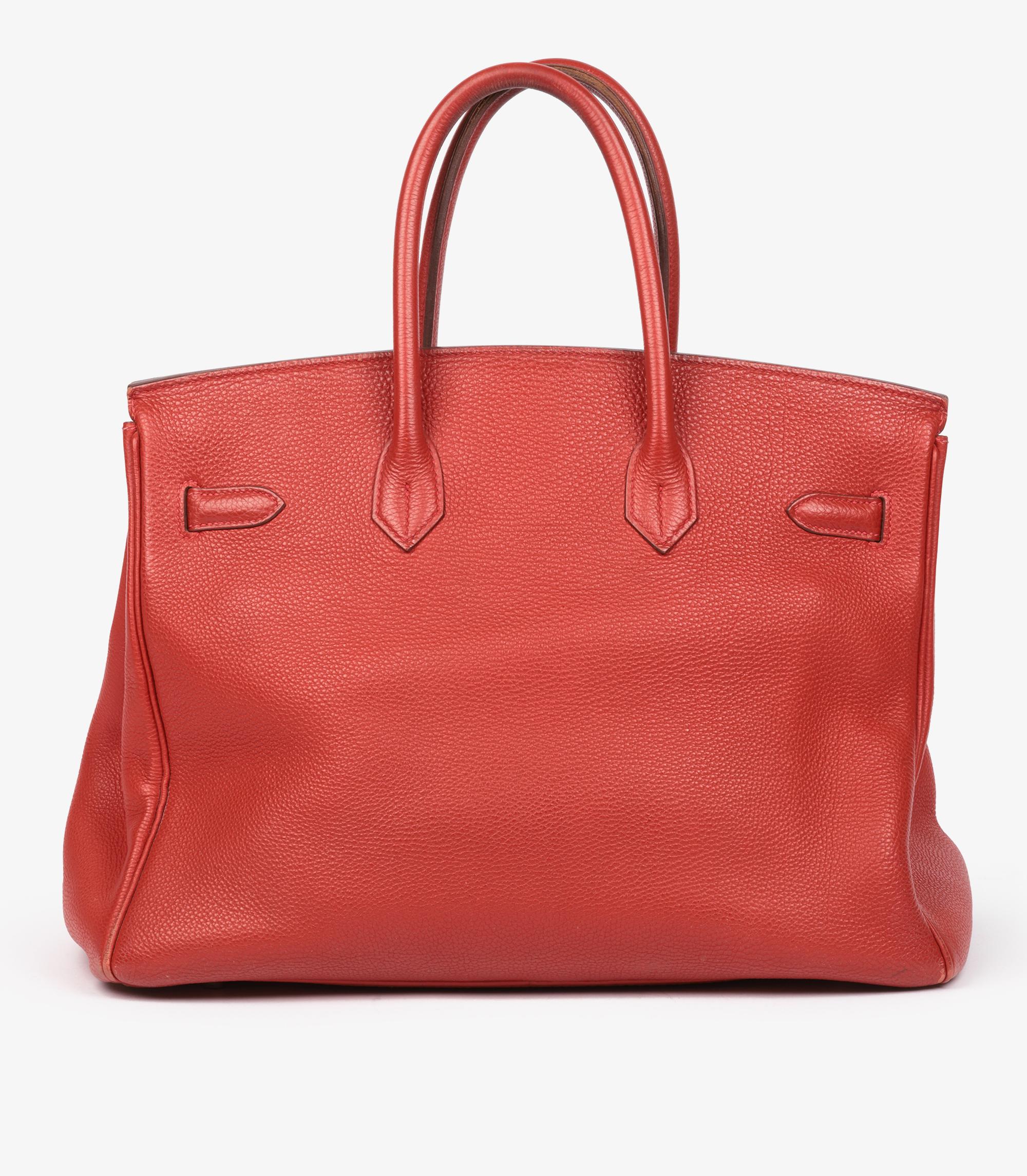 Women's or Men's Hermès Rouge Vif Togo Leather Birkin 35cm Retourne For Sale