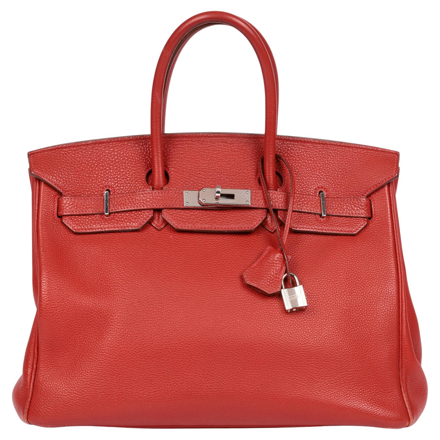 Hermès Rouge Vif Togo Leather Birkin 35cm Retourne For Sale