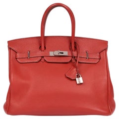 Hermès Rouge Vif Togo Leather Birkin 35cm Retourne