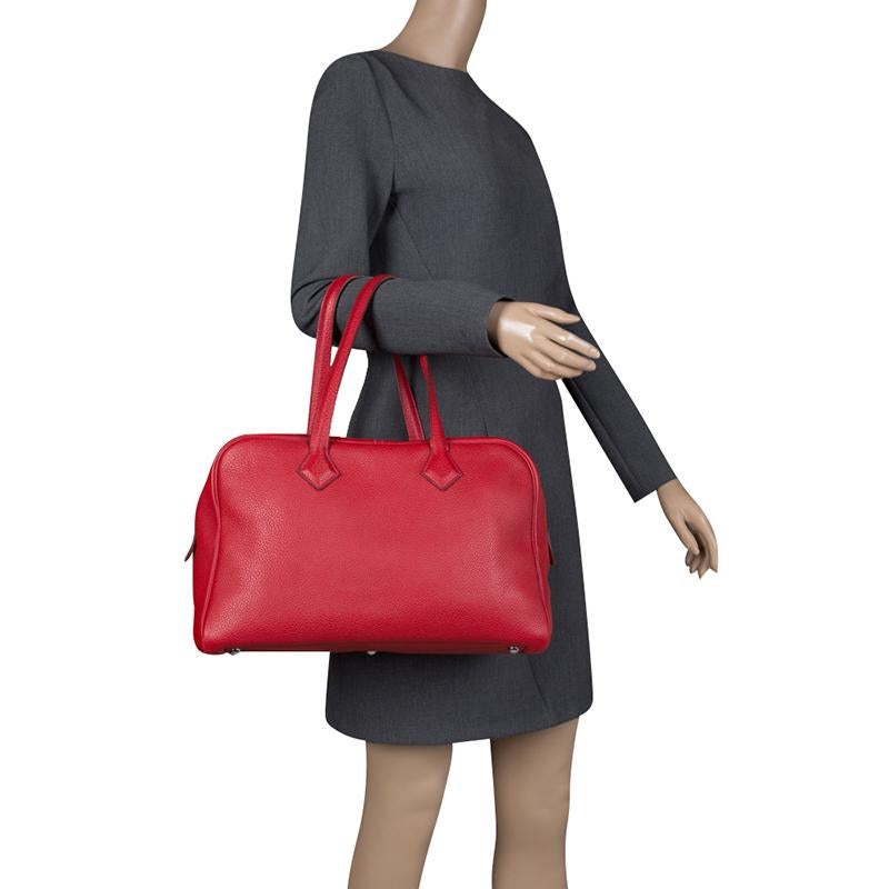 Red Hermes Rougue Garance Togo Leather Victoria II Bag