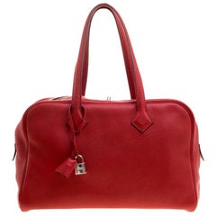 Used Hermes Rougue Garance Togo Leather Victoria II Bag
