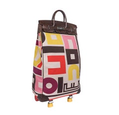 Hermes Roule Shopping Cart Roler Matte Havane Porosus Crocodile & Printed Toile