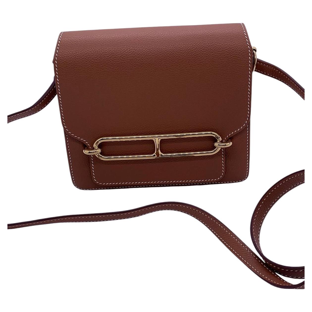 Hermes Roulis 18 Mini Evercolor Pelle Oro Borsa a tracolla Originale Francia