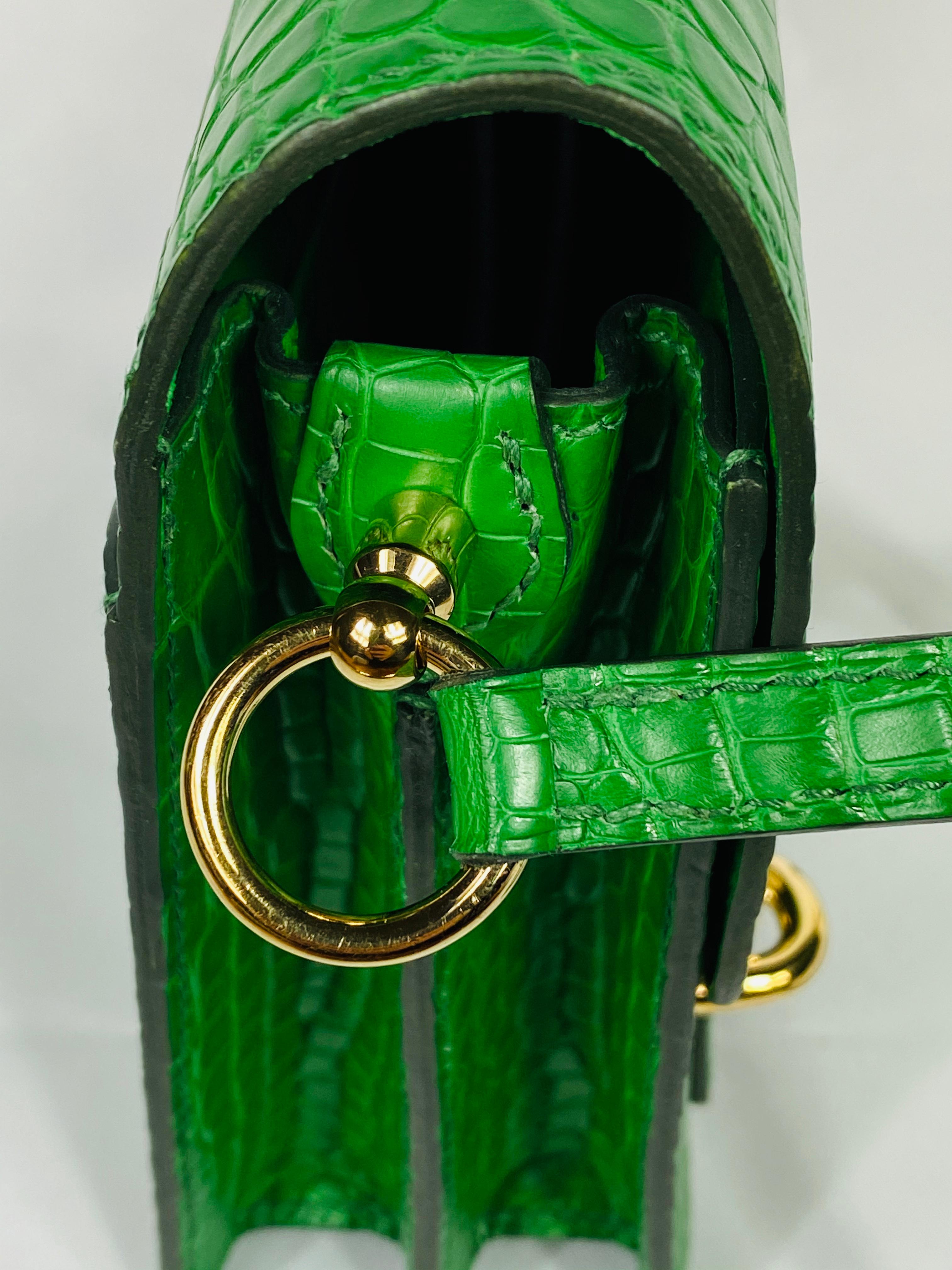 HERMES Roulis Mini Cactus Green Alligator Crossbody Shoulder Handbag 6