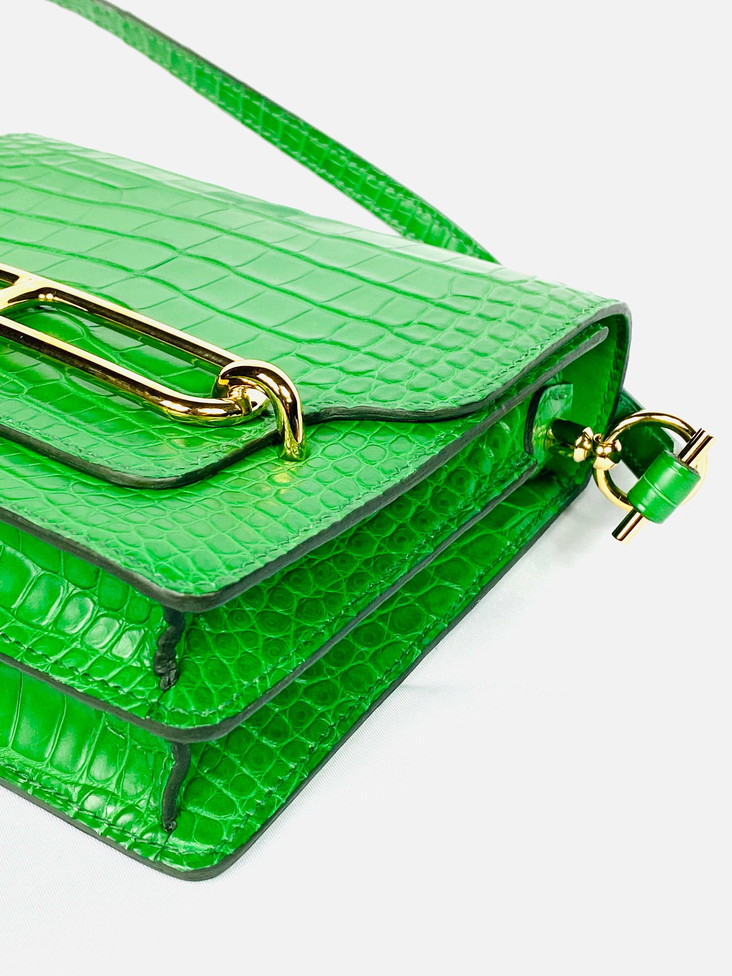 HERMES Roulis Mini Cactus Green Alligator Crossbody Shoulder Handbag 7