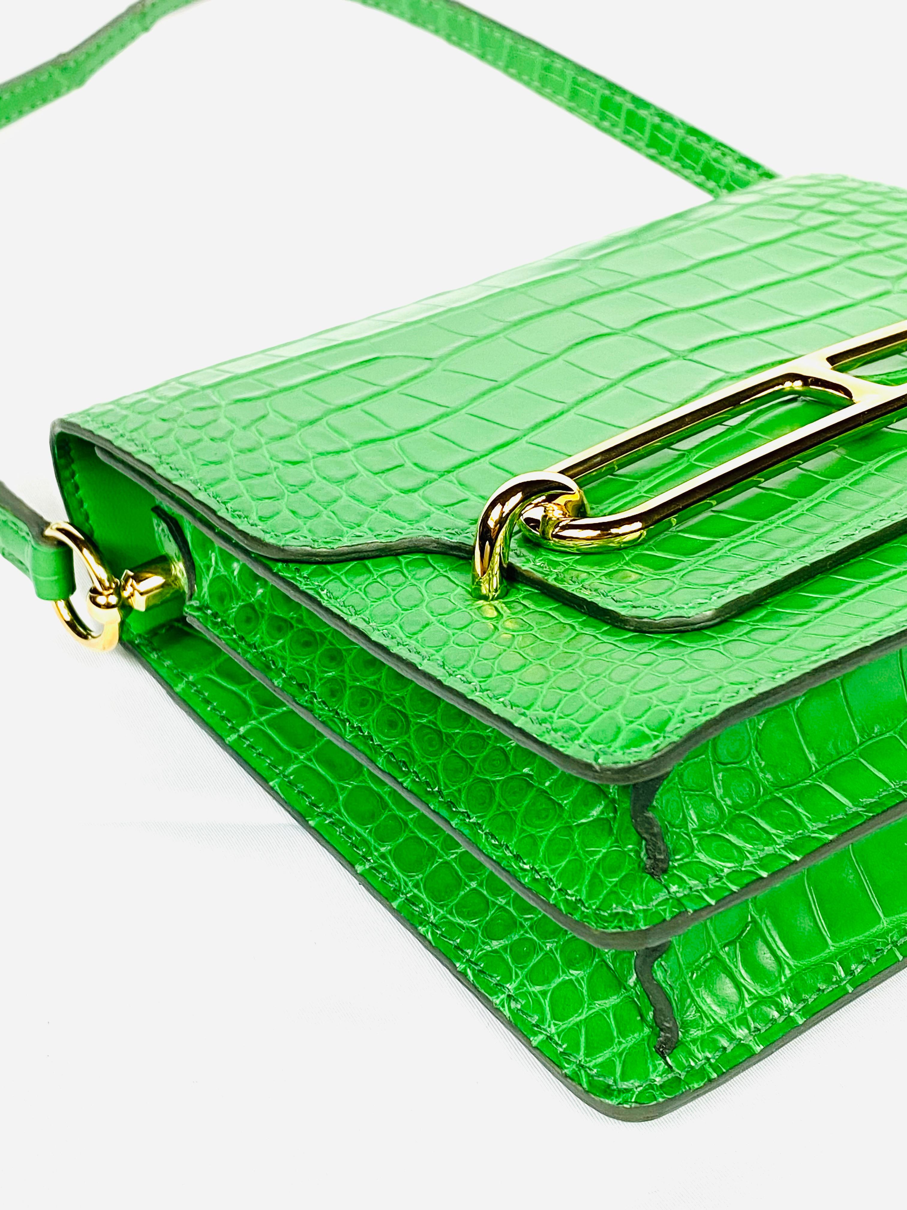 HERMES Roulis Mini Cactus Green Alligator Crossbody Shoulder Handbag 8