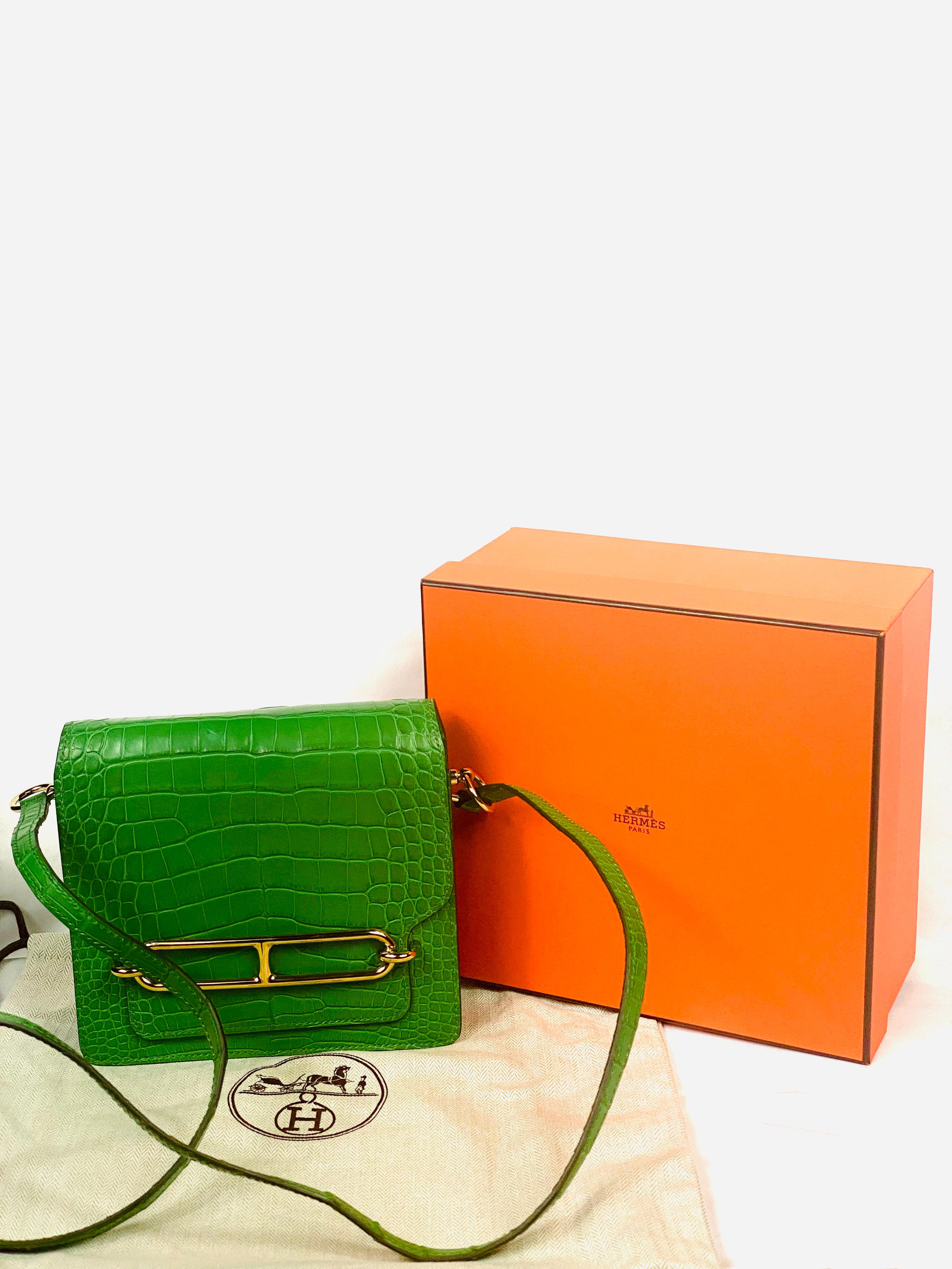 HERMES Roulis Mini Cactus Green Alligator Crossbody Shoulder Handbag 11
