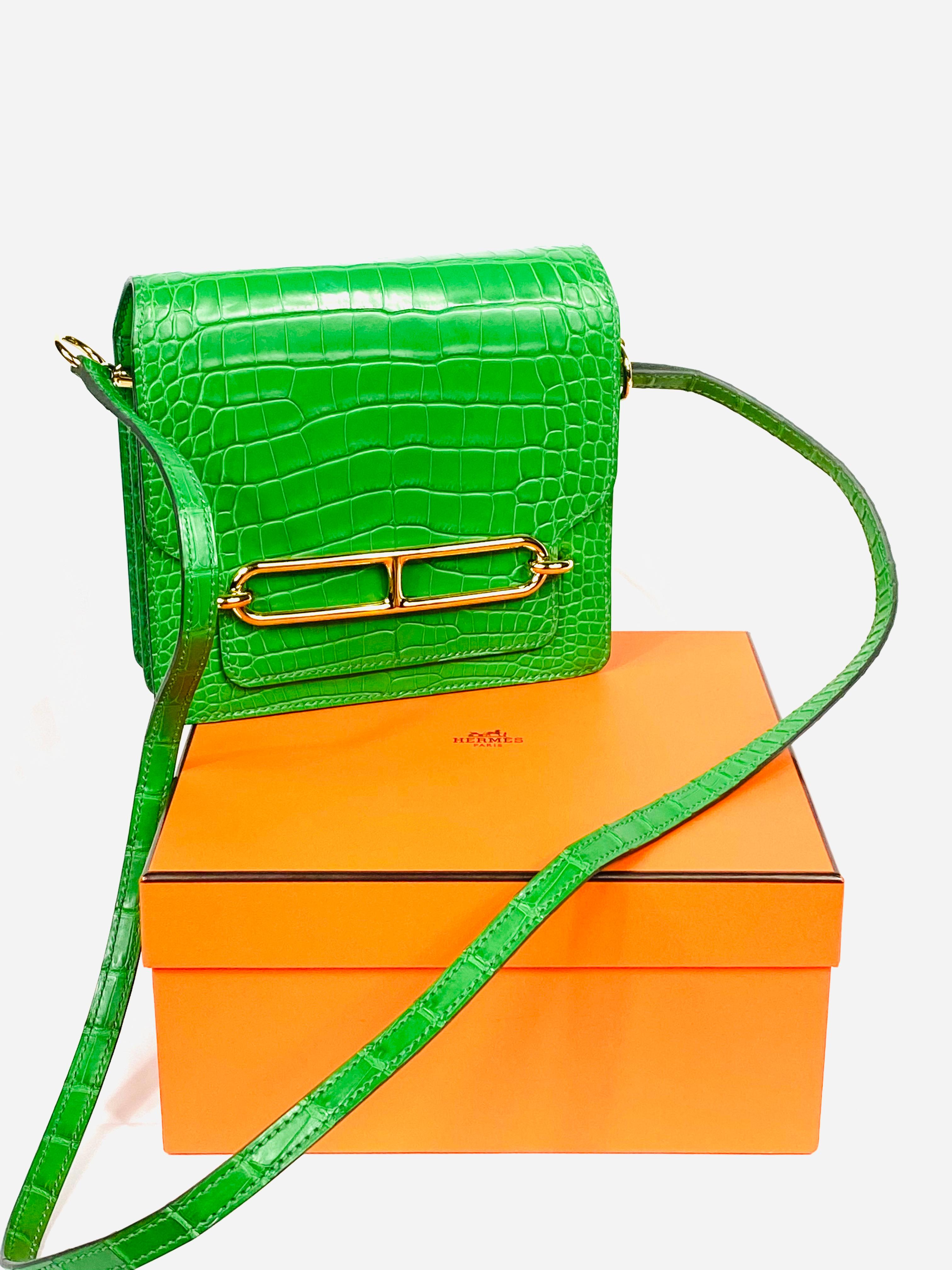 HERMES Roulis Mini Cactus Green Alligator Crossbody Shoulder Handbag 12