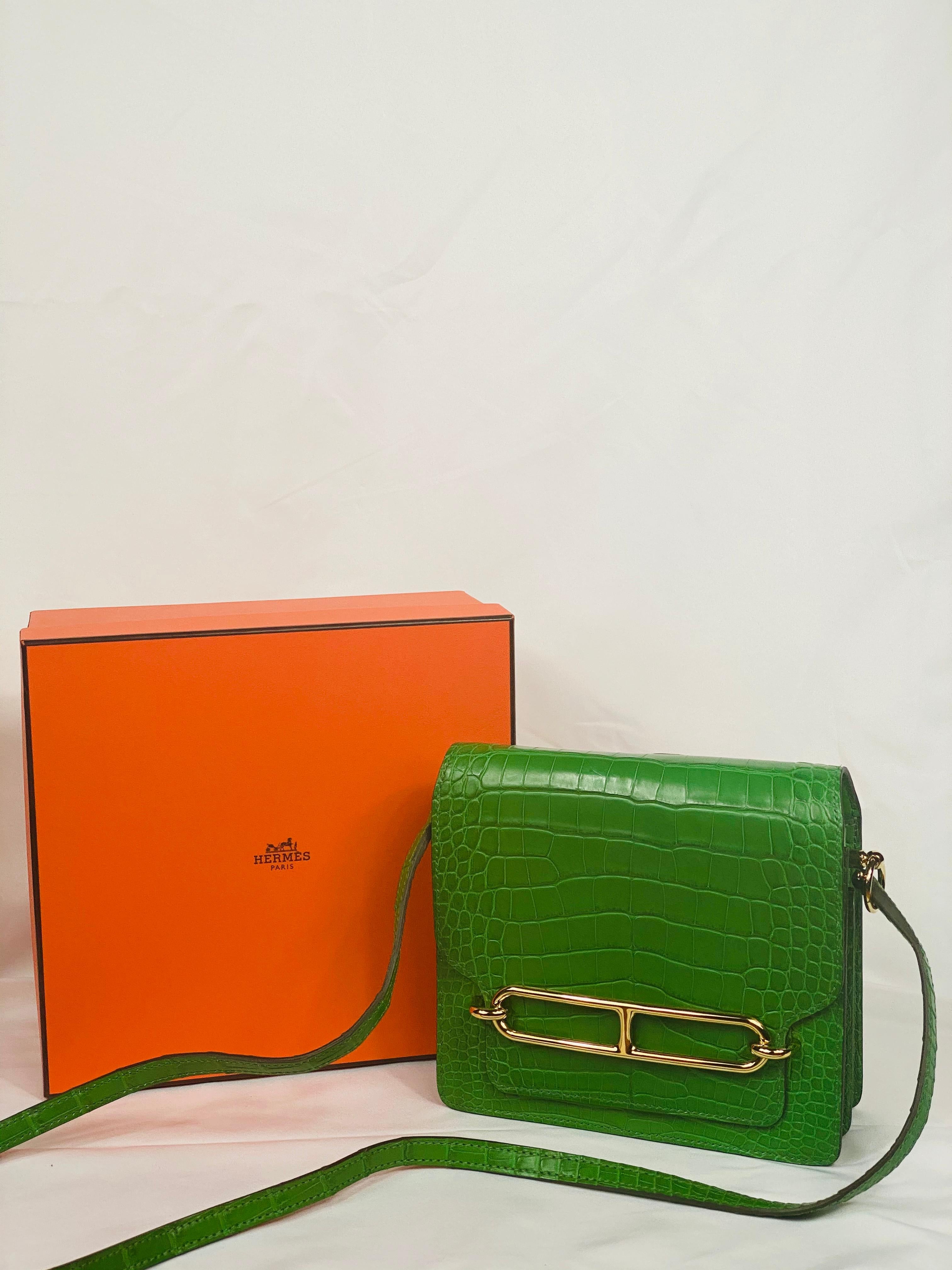HERMES Roulis Mini Cactus Green Alligator Crossbody Shoulder Handbag 13