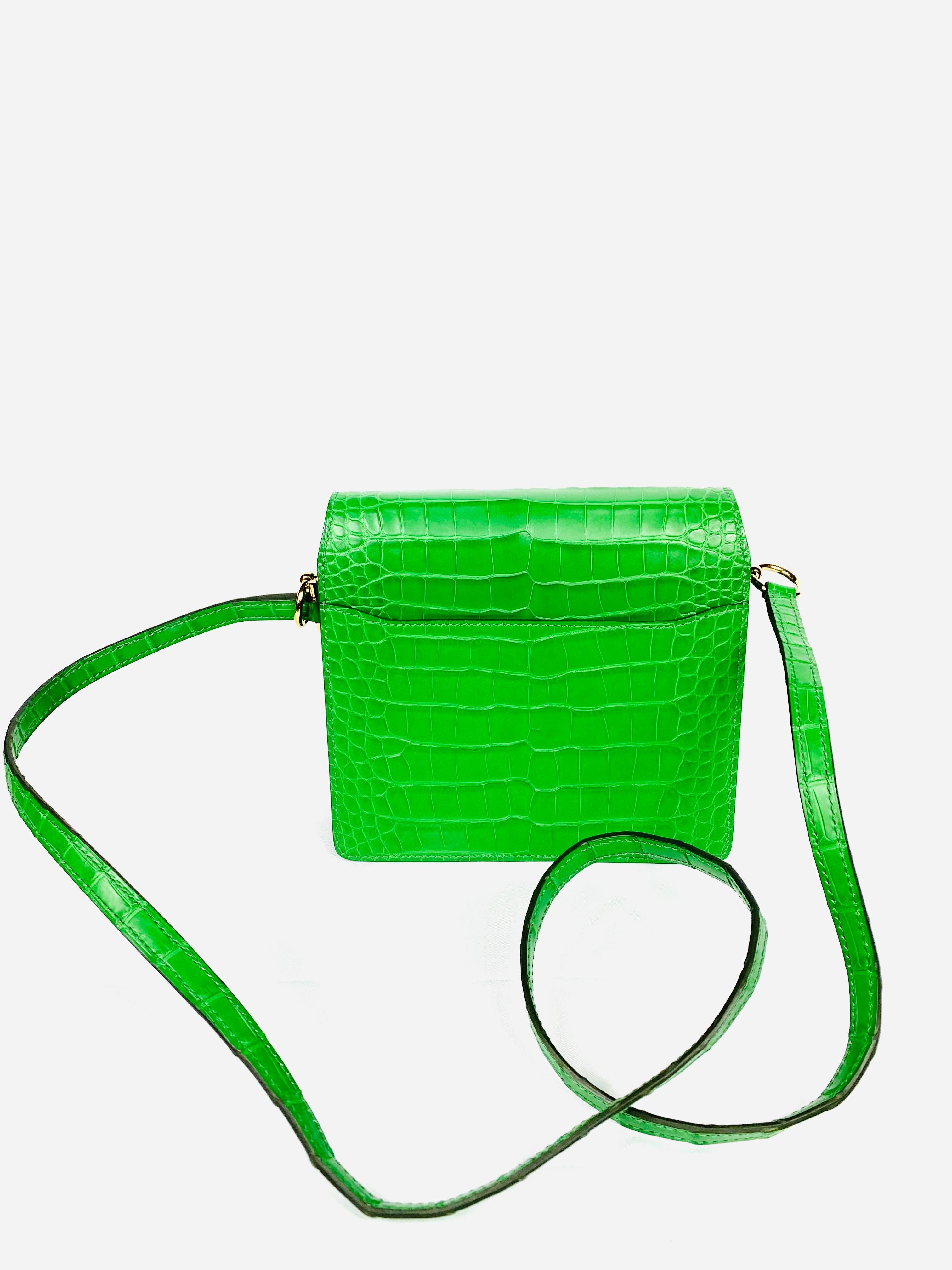 HERMES Roulis Mini Cactus Green Alligator Crossbody Shoulder Handbag In New Condition In Beverly Hills, CA