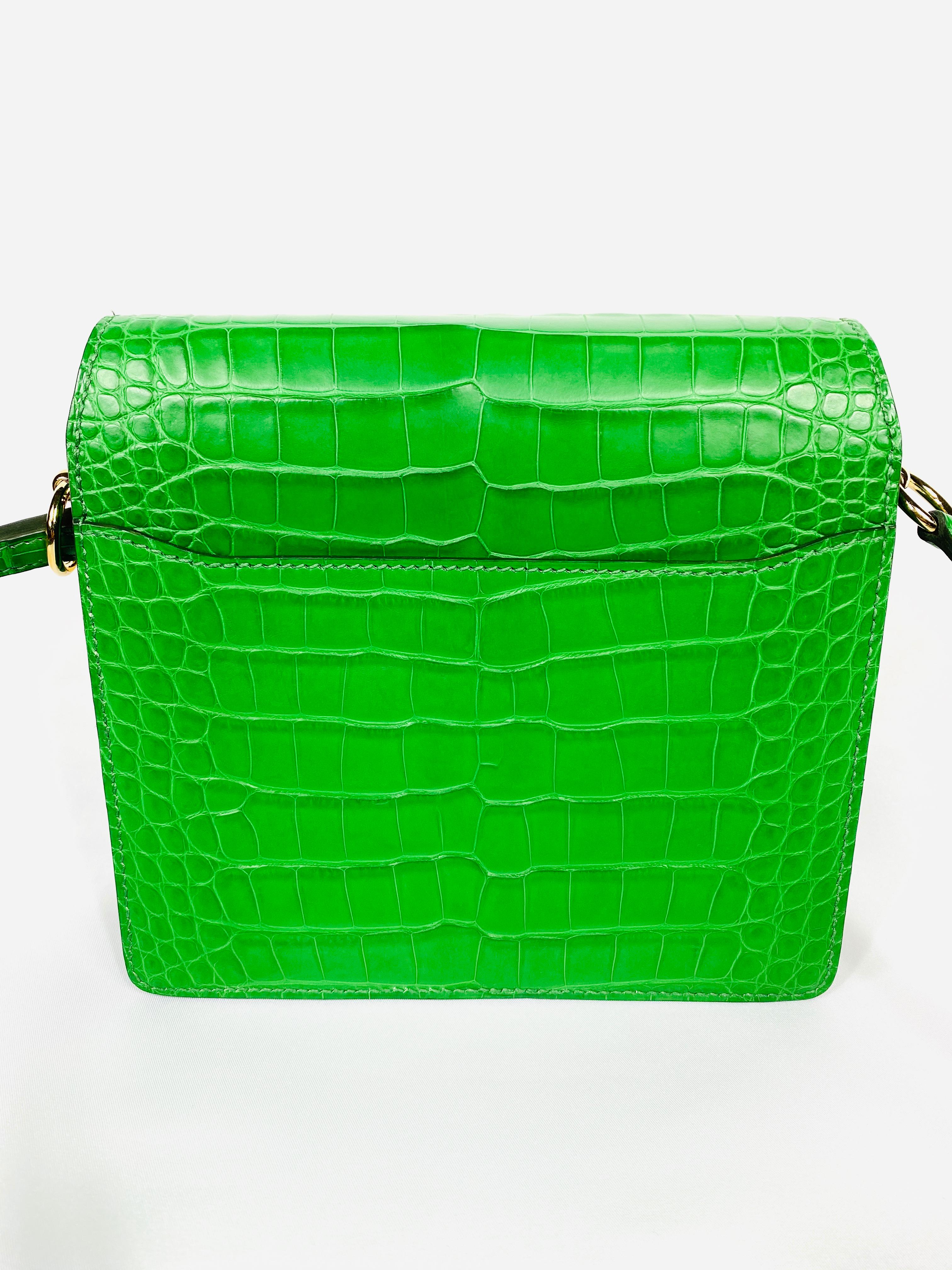 Women's or Men's HERMES Roulis Mini Cactus Green Alligator Crossbody Shoulder Handbag