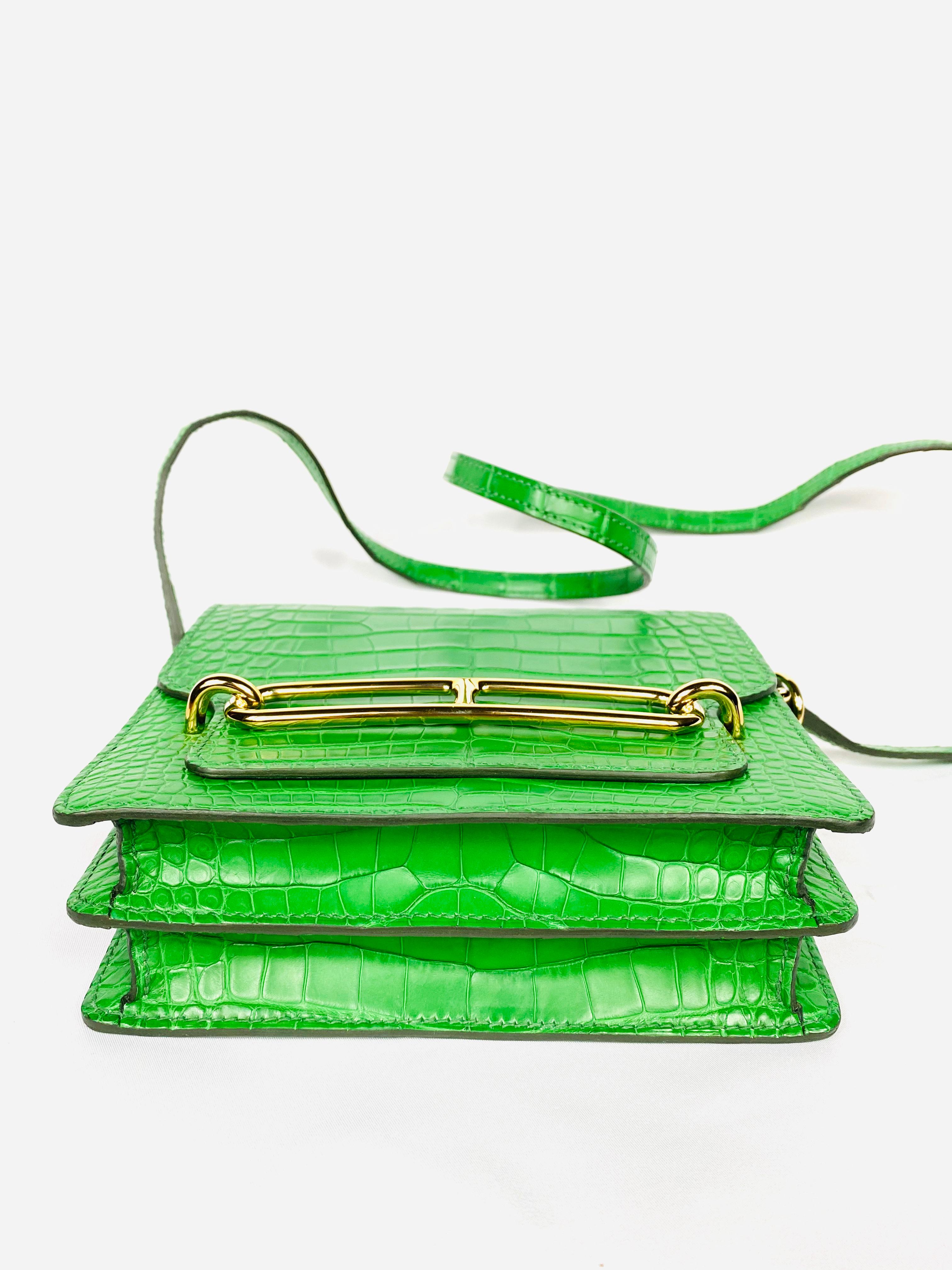 HERMES Roulis Mini Cactus Green Alligator Crossbody Shoulder Handbag 1