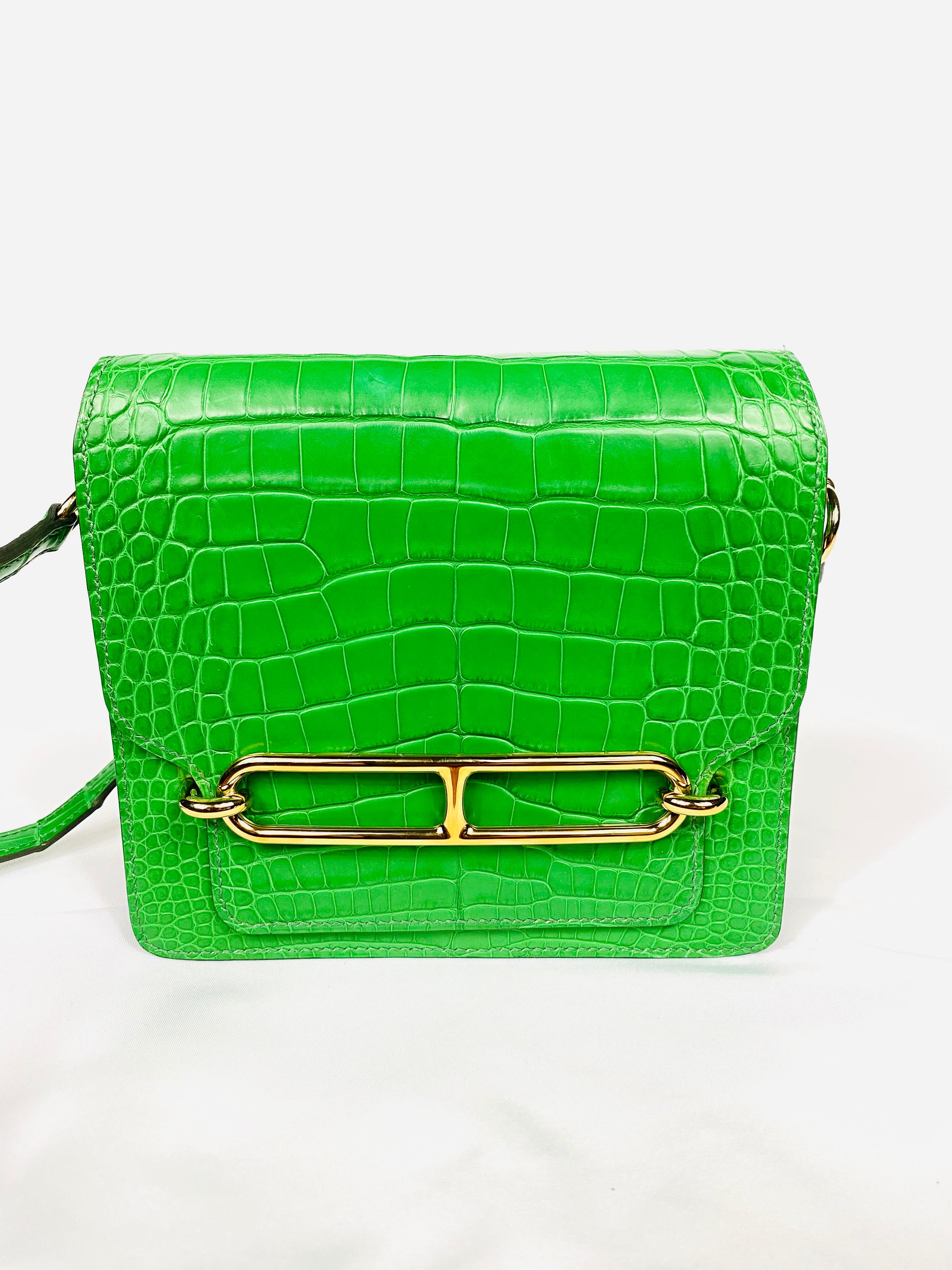 HERMES Roulis Mini Cactus Green Alligator Crossbody Shoulder Handbag 2