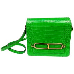 HERMES Roulis Mini Cactus Green Alligator Crossbody Shoulder Handbag