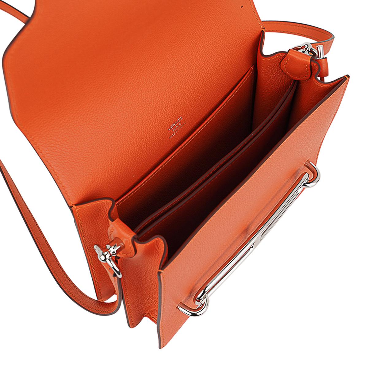 Hermes Roulis Mini Feu Orange Evercolor (Convertible Shoulder to Crossbody) 7