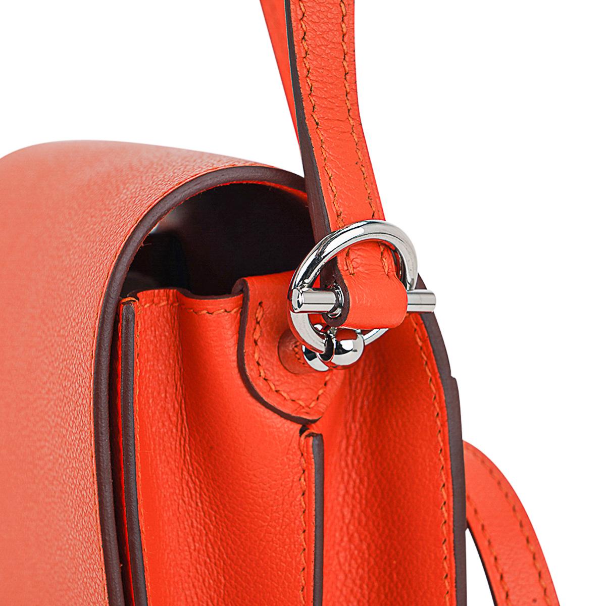 Women's Hermes Roulis Mini Feu Orange Evercolor (Convertible Shoulder to Crossbody)