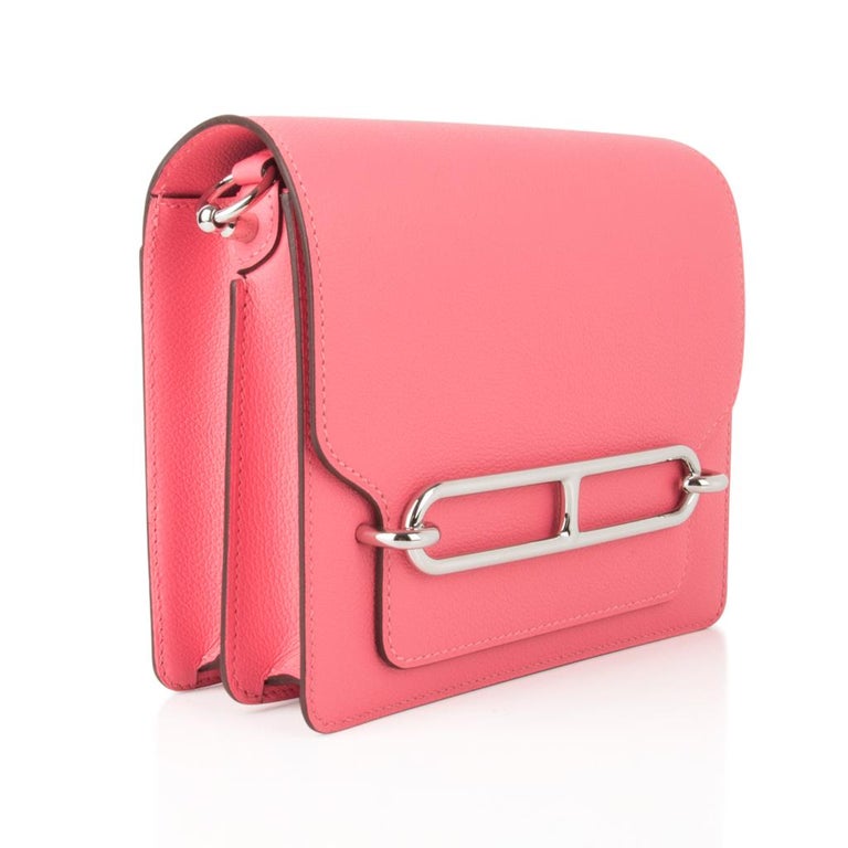 Hermes Mini Roulis Bag Rose Azalee Pink (Convertible Shoulder to Crossbody) For Sale at 1stdibs