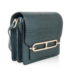 Hermes Mini Roulis Bag Vert Cypress Alligator (Convertible Shoulder / Crossbody)