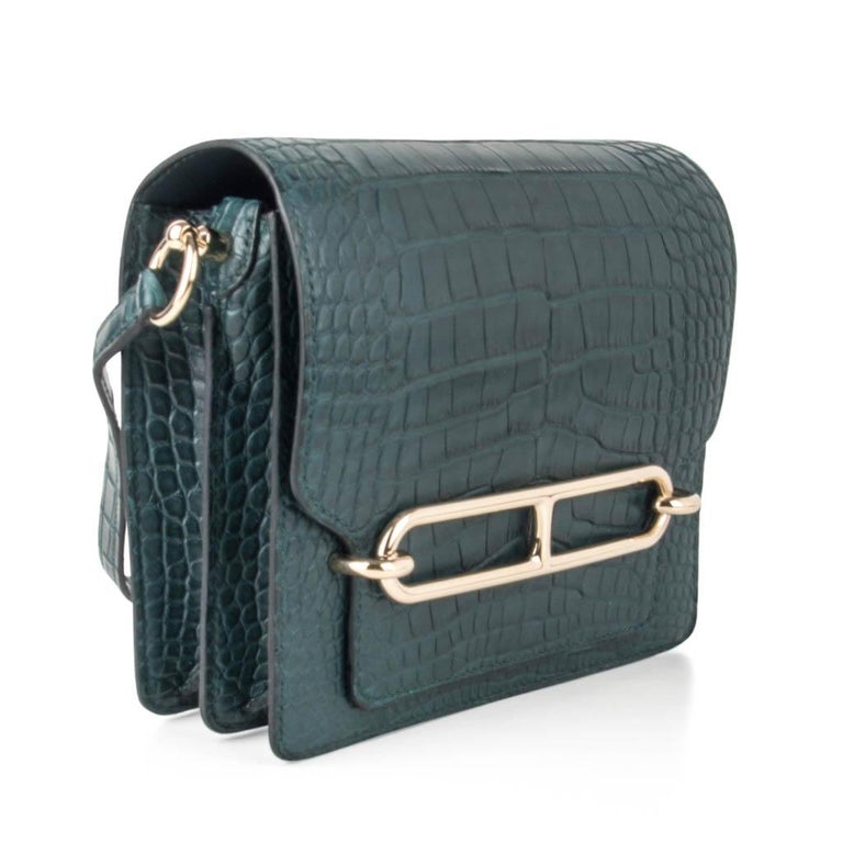 Hermes Mini Roulis Bag Vert Cypress Alligator (Convertible Shoulder