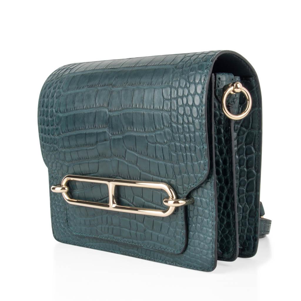 Hermes Mini Roulis Bag Vert Cypress Alligator (Convertible Shoulder / Crossbody) Neuf à Miami, FL