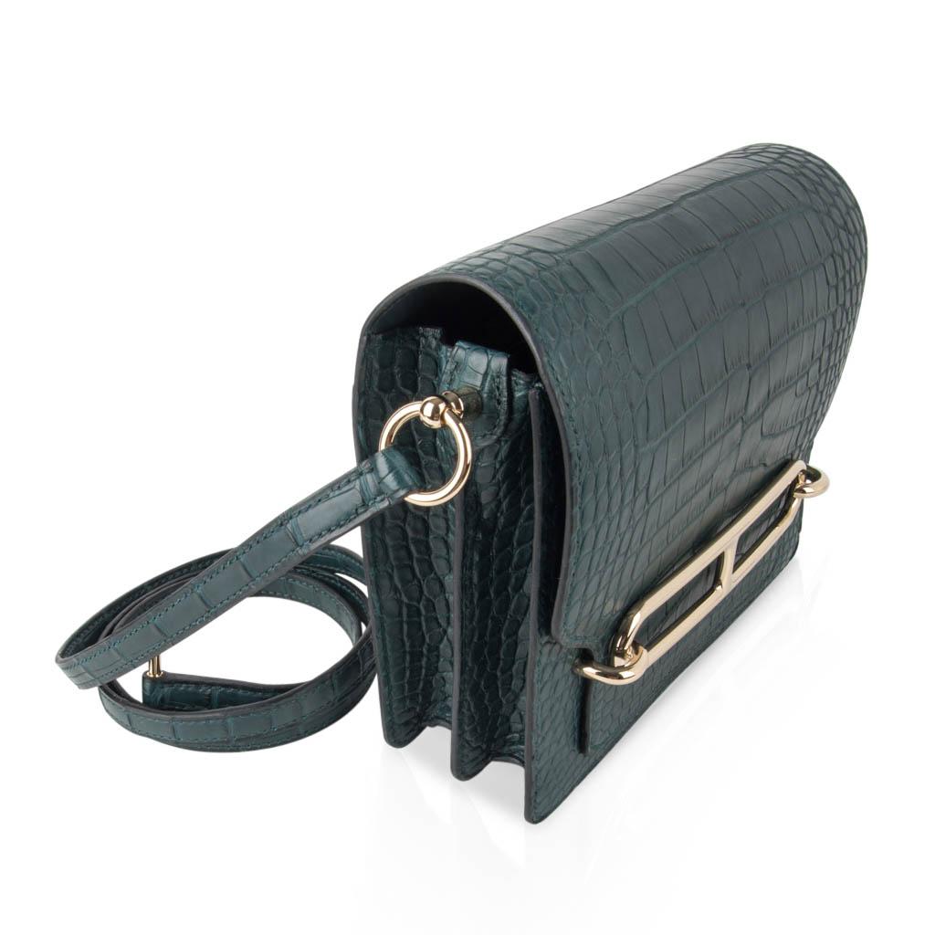 Hermes Mini Roulis Bag Vert Cypress Alligator (Convertible Shoulder ...