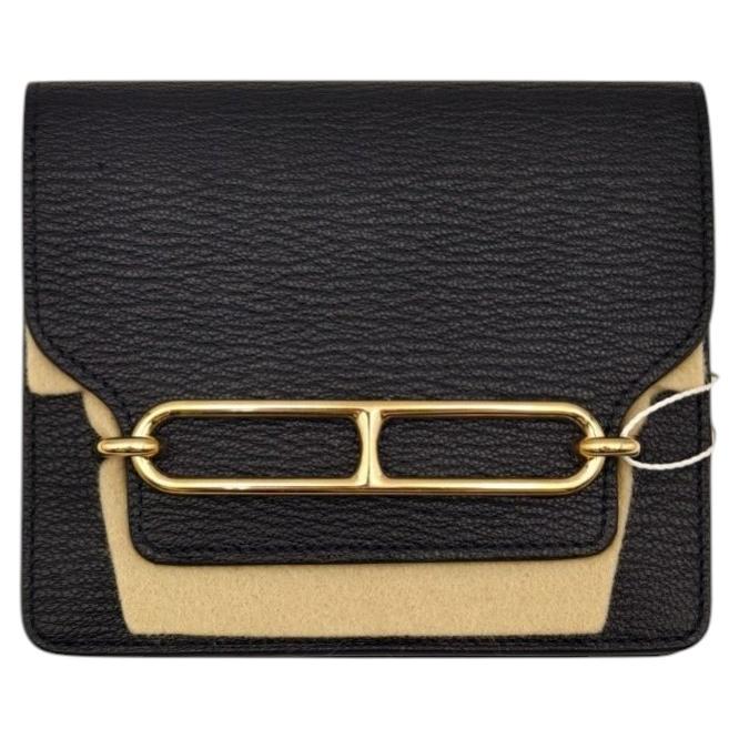 Hermes Roulis Slim Wallet, schwarzes Leder, goldene Beschläge, 2021
