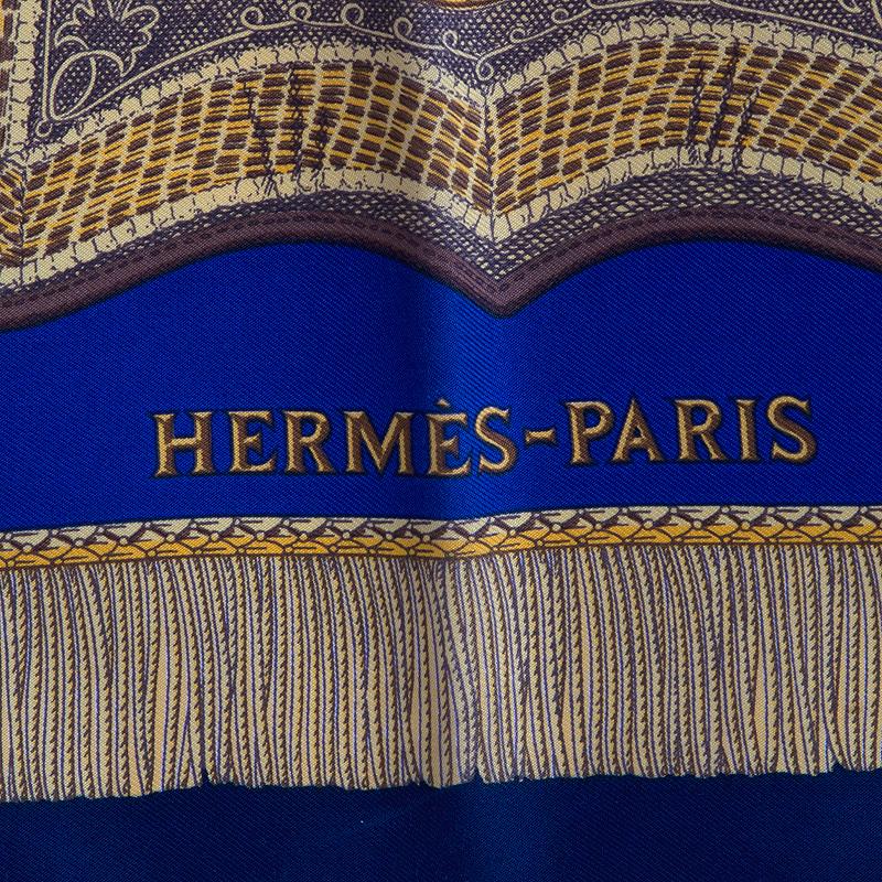 Black Hermes royal blue POSTE ET CAVALERIE 90 silk twill Scarf