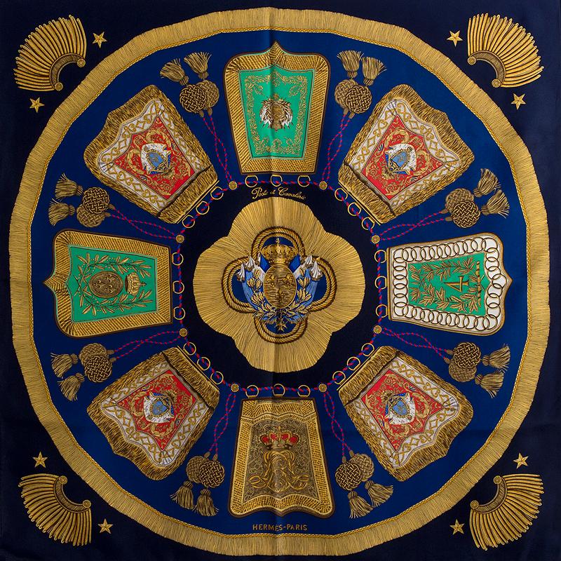 Hermes royal blue POSTE ET CAVALERIE 90 silk twill Scarf In Excellent Condition In Zürich, CH