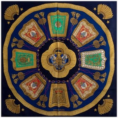 Hermes royal blue POSTE ET CAVALERIE 90 silk twill Scarf