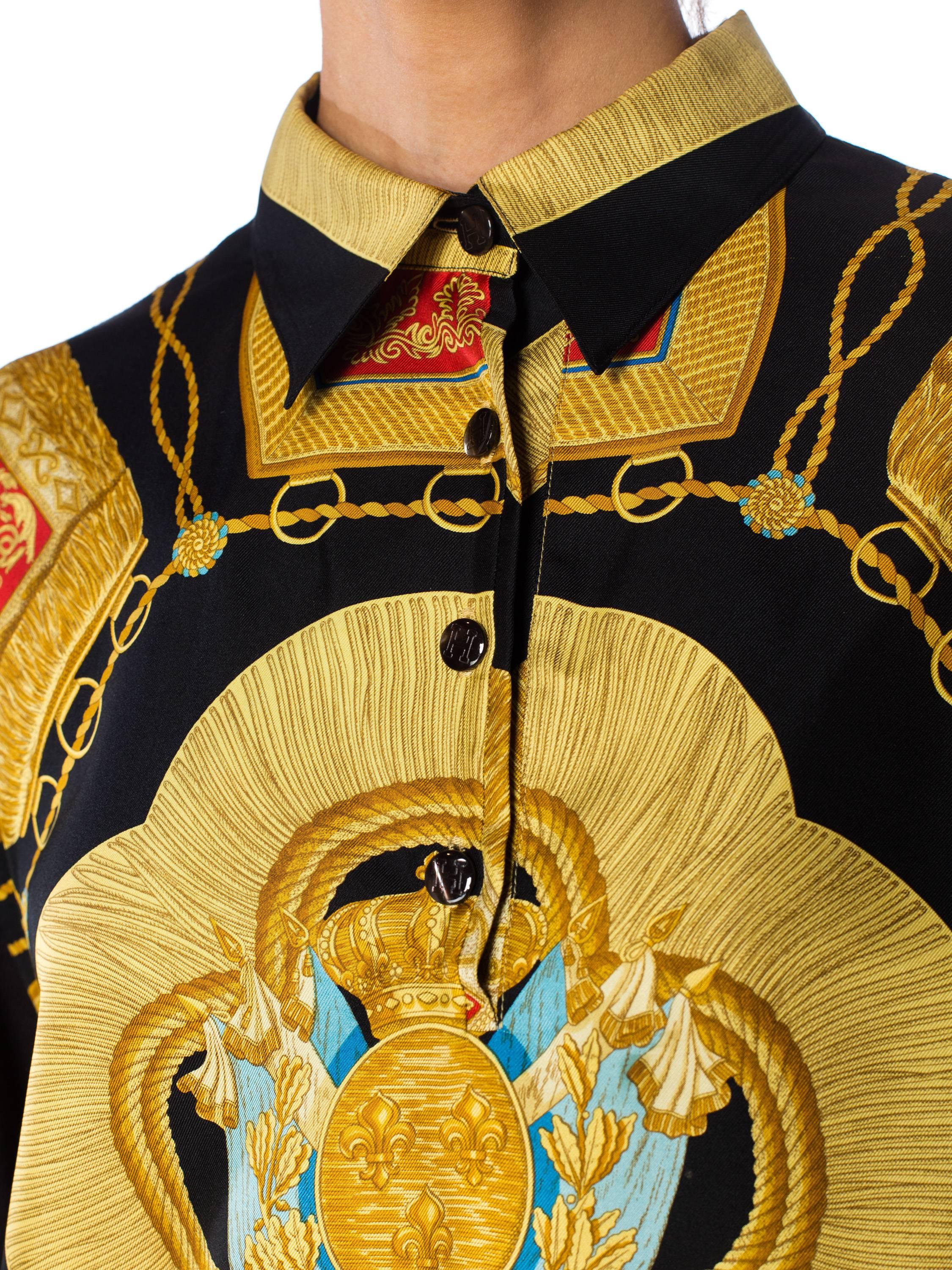 Hermes Royal Crest and gold Tassel Printed Blouse 1