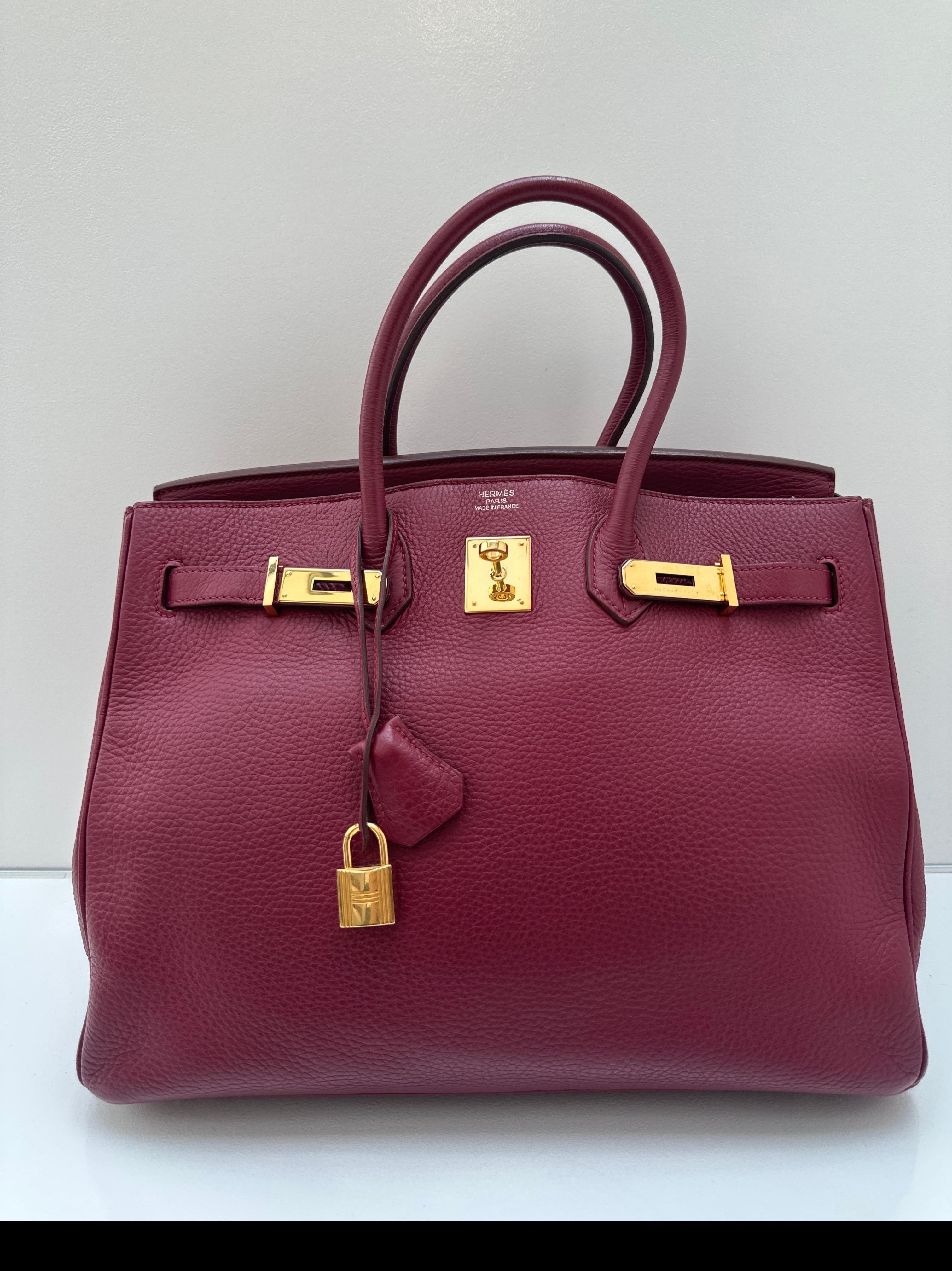 Hermes Rubis Birkin 35 Bag. Most wanted color of the year. Gorgeous burgundy color. Gold hardware. Great investment bag. Includes clochette, lock, keys, and dust bag. Guaranteed authentic. 