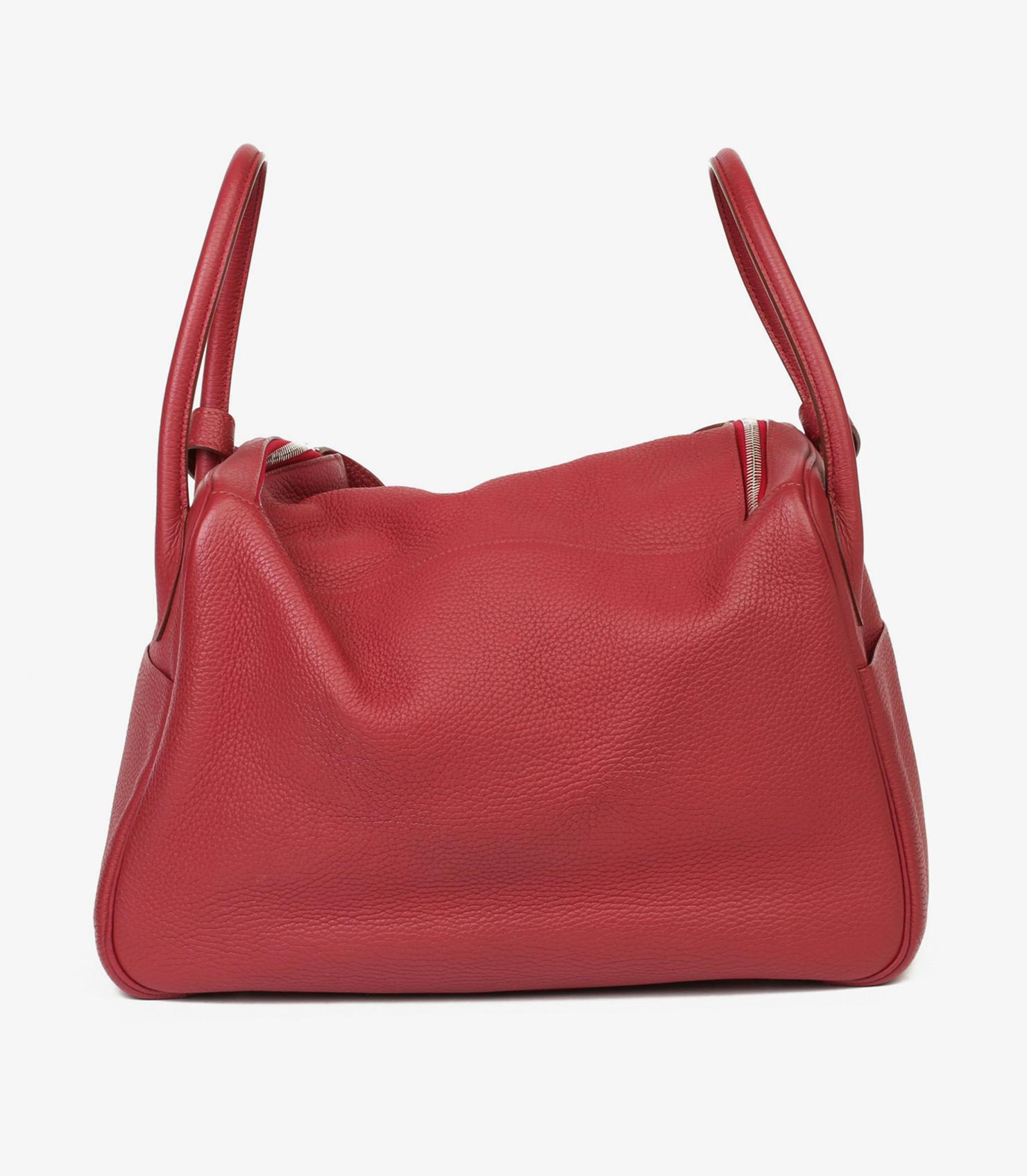 Hermès Rubis Clemence Leather Lindy 34cm In Excellent Condition For Sale In Bishop's Stortford, Hertfordshire