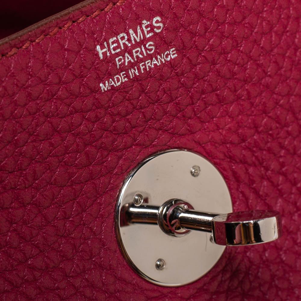 Hermes Rubis Clemence Leather Palladium Hardware Lindy 34 Bag In Good Condition In Dubai, Al Qouz 2