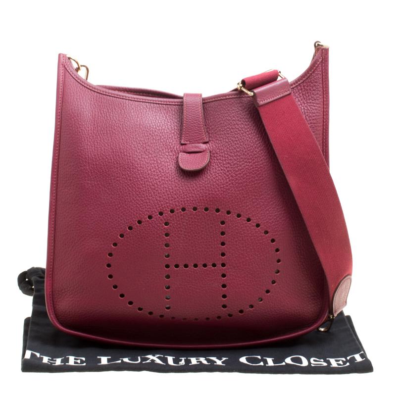 Hermes Ruby Clemence Leather Evelyne III GM Bag 4