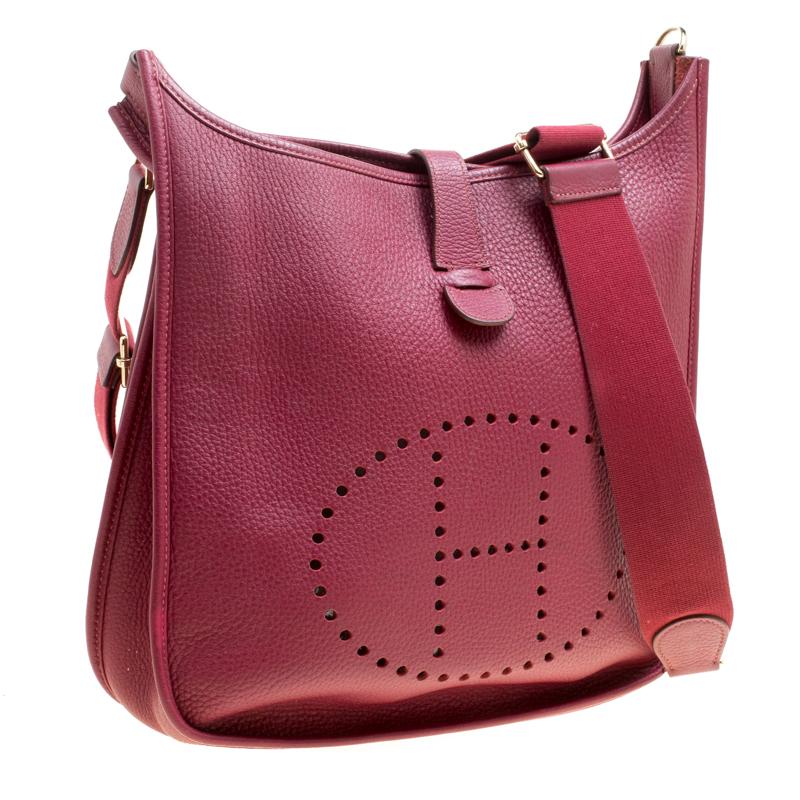 Hermes Ruby Clemence Leather Evelyne III GM Bag 6