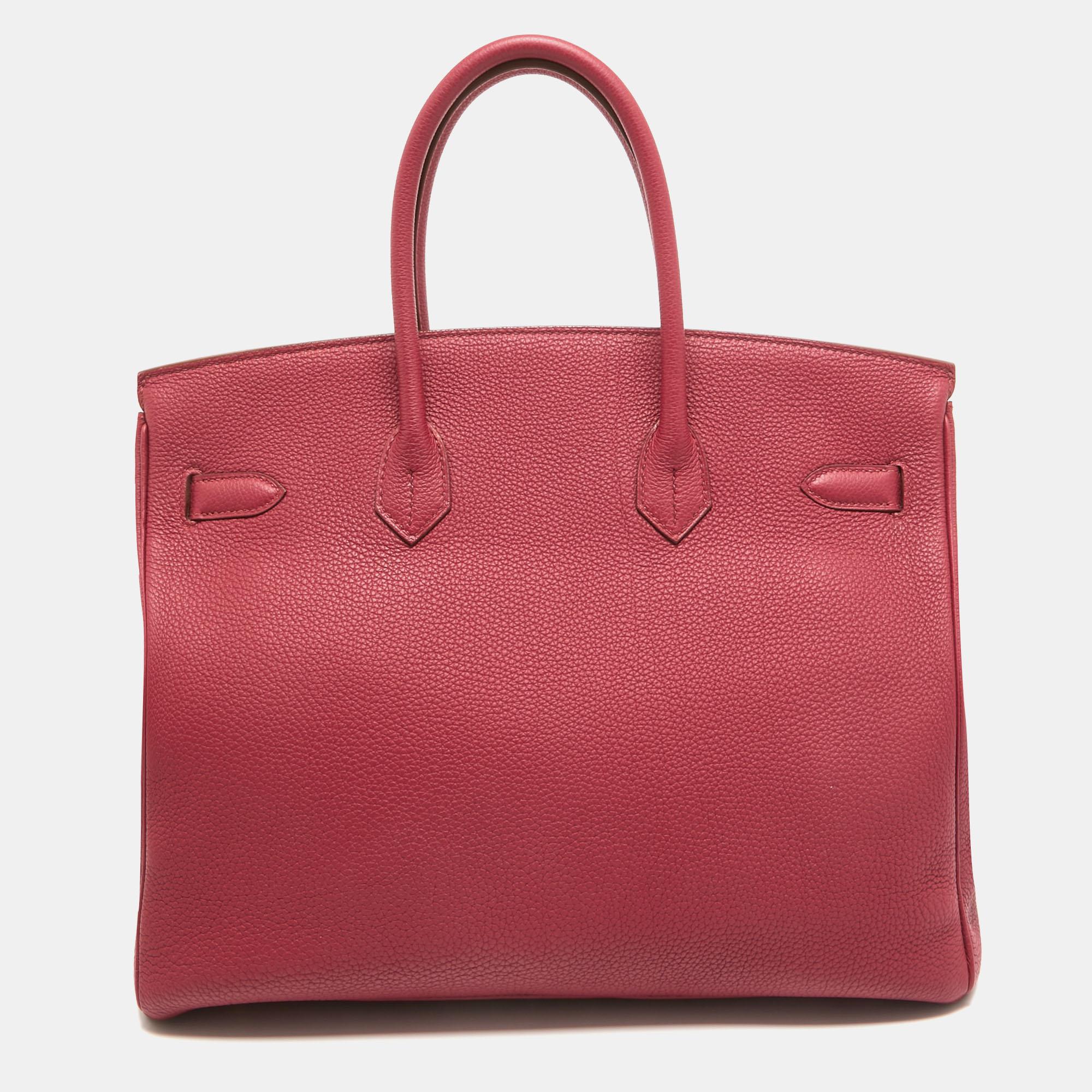 Hermes Ruby Togo Leather Gold Finish Birkin 35 Bag In Good Condition For Sale In Dubai, Al Qouz 2