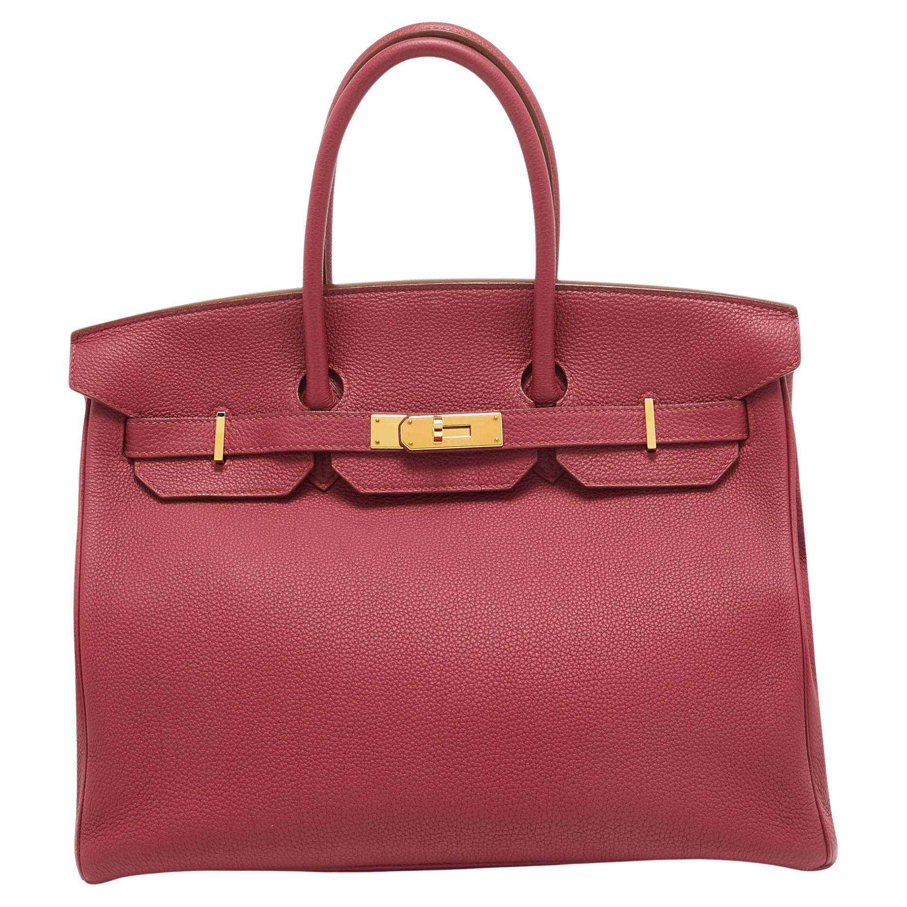 Hermes Ruby Togo Leather Gold Finish Birkin 35 Bag For Sale