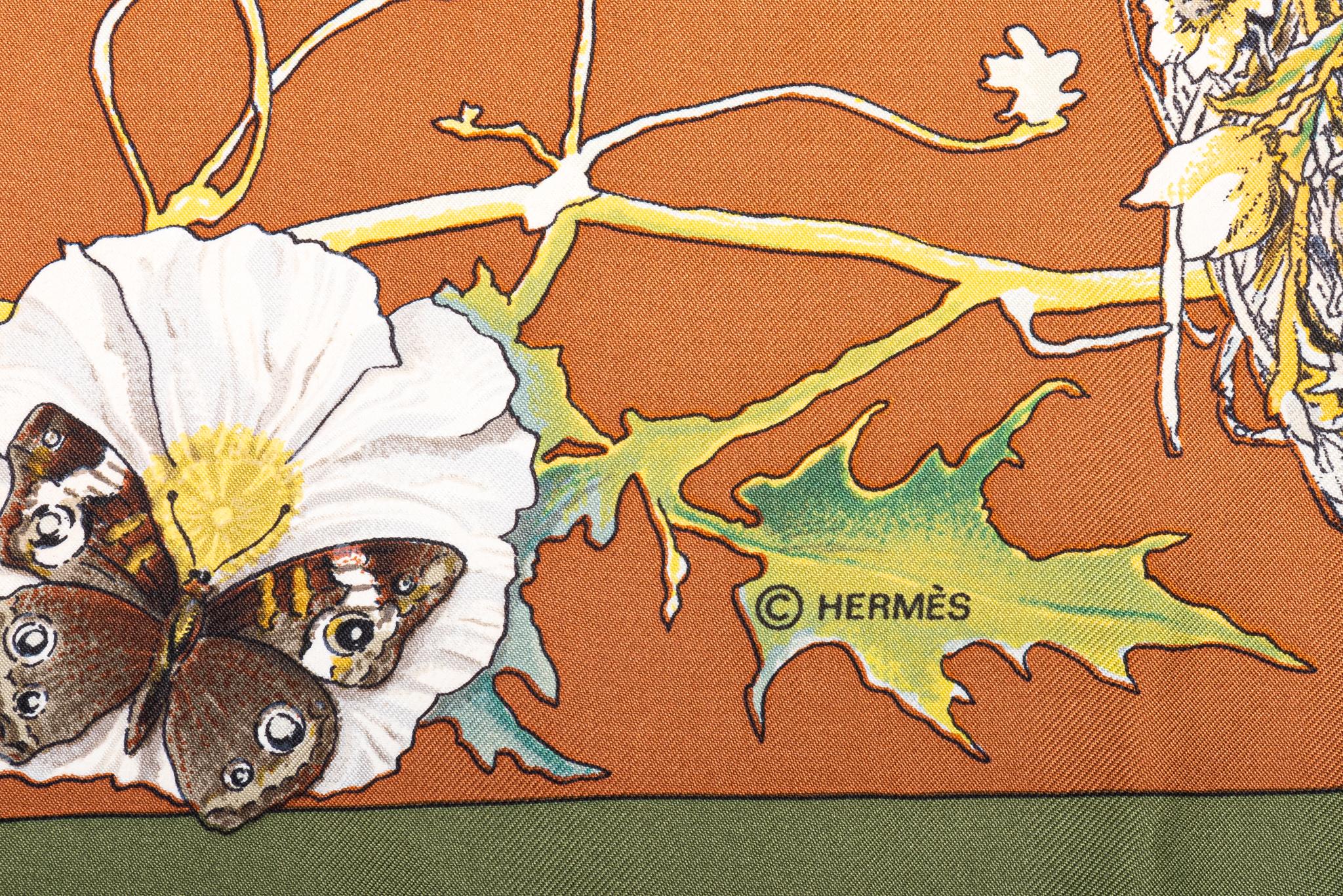 Women's Hermès Rust Texas Wildlife Silk Scarf, Oliver For Sale