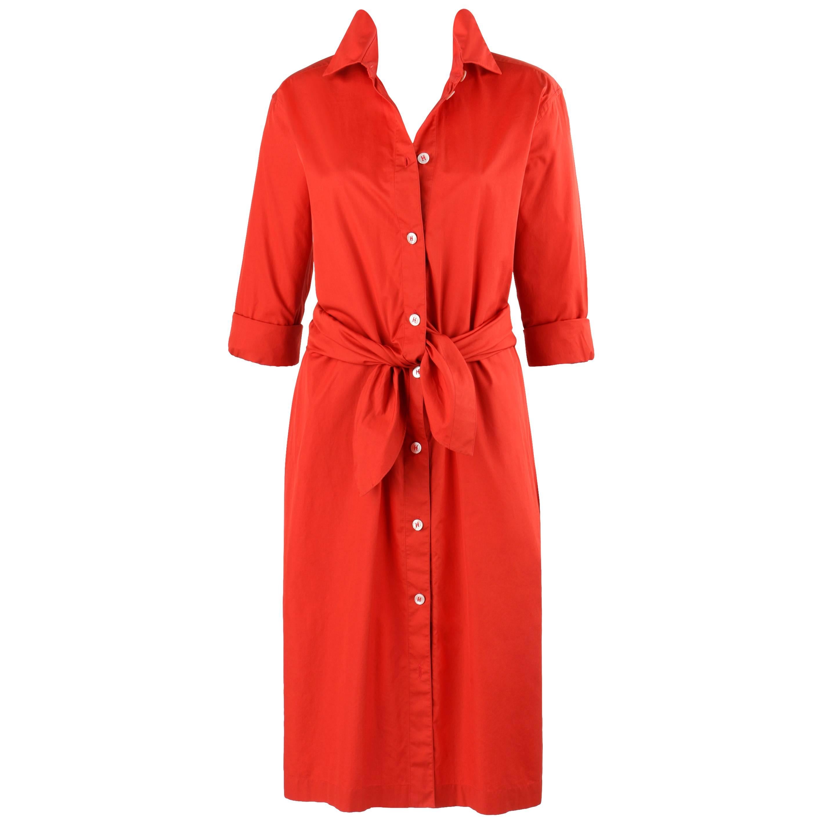 HERMES S/S 2004 Martin Margiela Coquelicot Tie Front Shirt Waist Dress